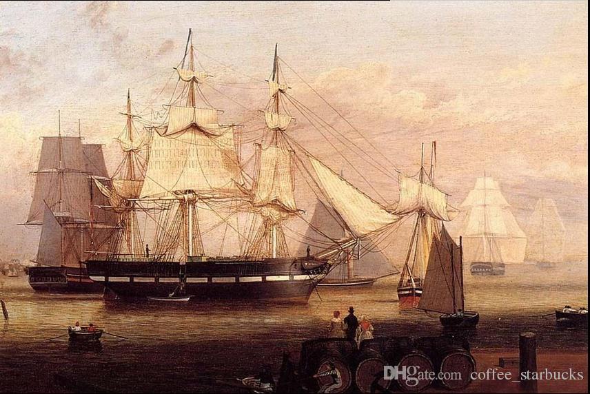 856x572 2018 Fitz Hugh Lane Boston Harbor With Big Sail Boat On Ocean,pure - Boston Harbor Painting