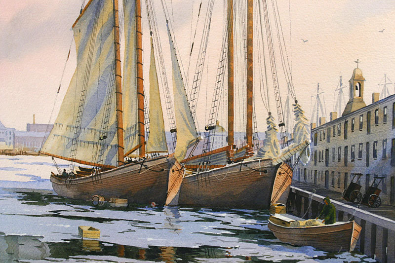 800x533 Frederick Kubitz Watercolor Painting, Boston Harbor For Sale - Boston Harbor Painting