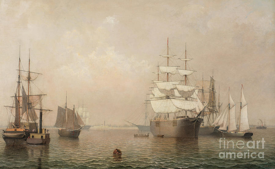 900x553 Merchantmen Off Boston Harbor Painting By Fitz Henry Lane - Boston Harbor Painting