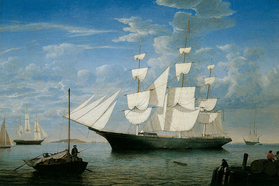 900x602 Ship Star Light In Boston Harbor Painting By Fitz Hugh Lane - Boston Harbor Painting
