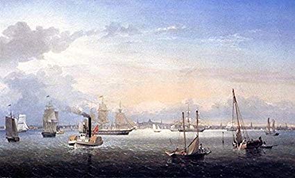 425x256 100% Hand Painted Seascape Boston Harbor - Boston Harbor Painting