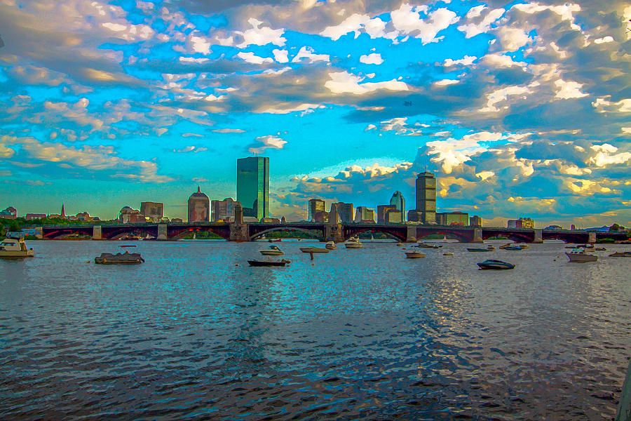 900x600 Boston Skyline Painting Effect Photograph By Brian Maclean - Boston Painting