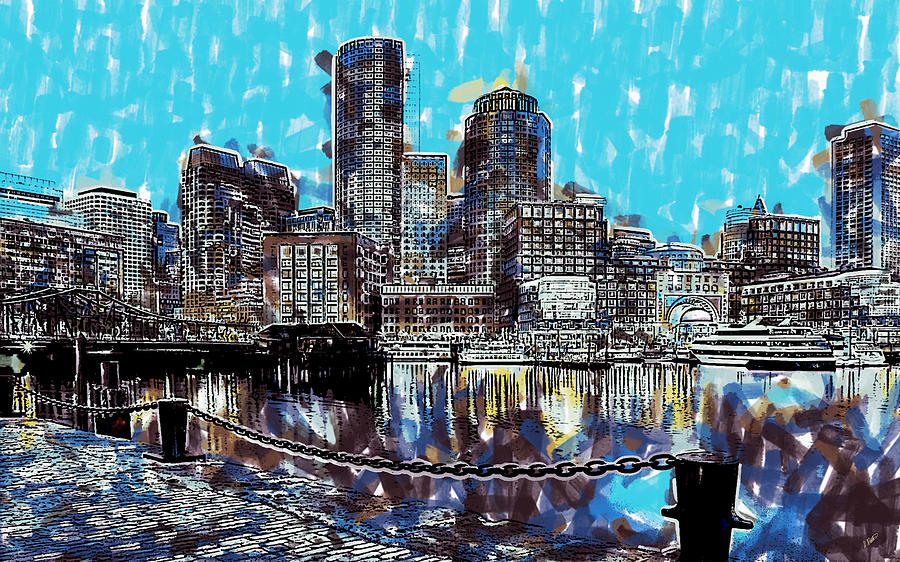900x562 Boston Skyline Painting By Dean Wittle - Boston Painting