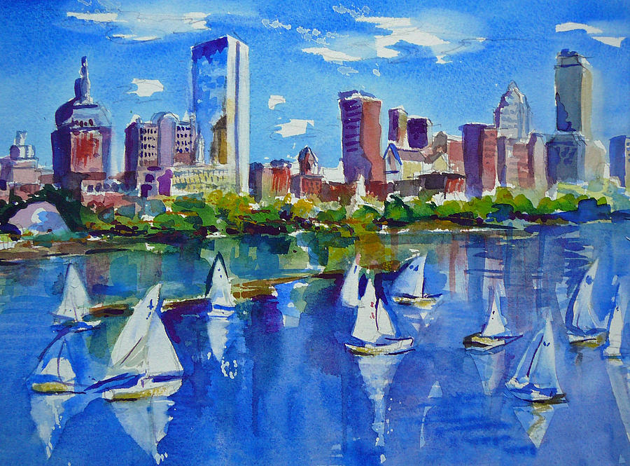 900x665 Boston Skyline Painting By Diane Bell - Boston Painting