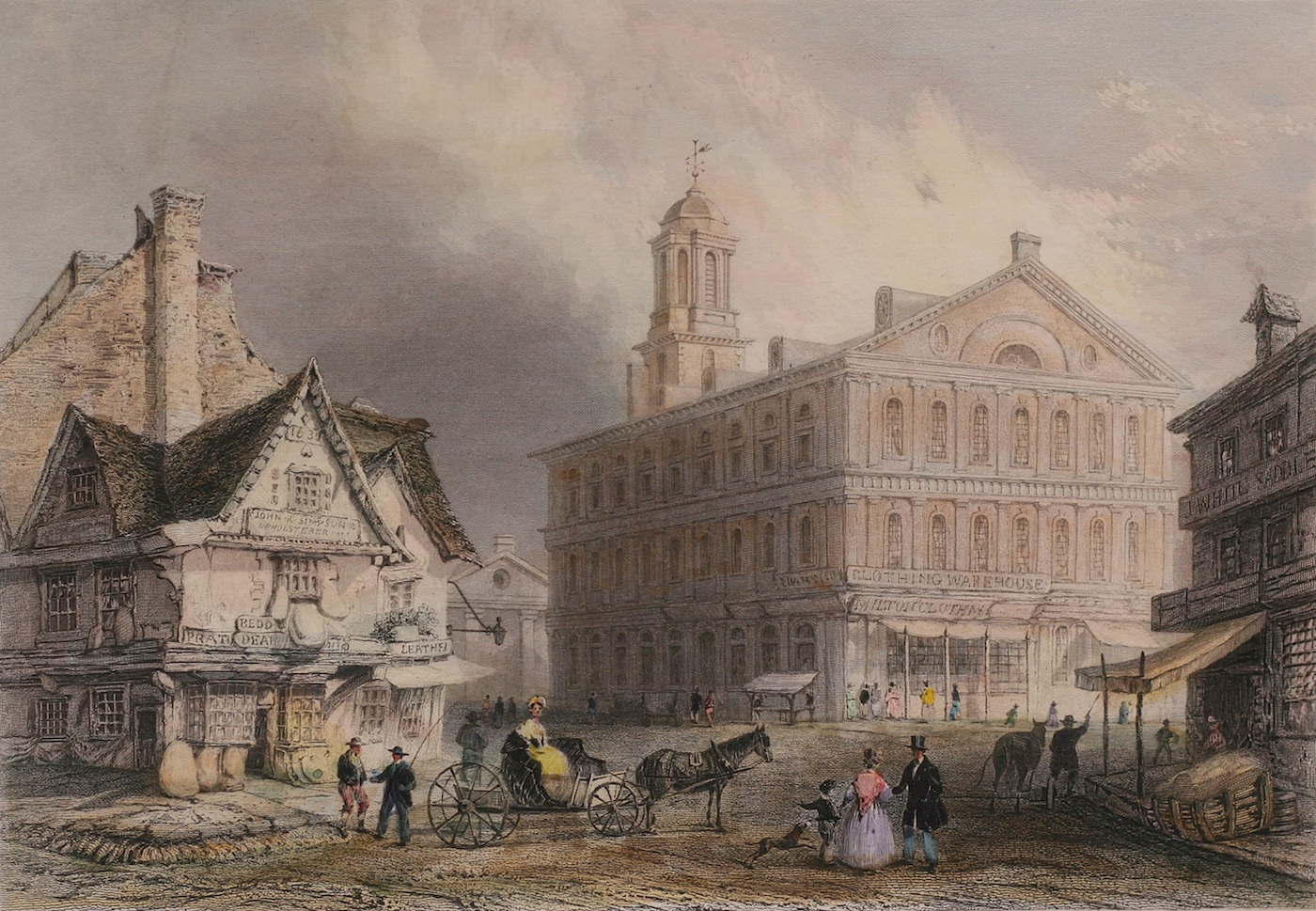 1400x969 Faneuil Hall, Boston, By William H. Bartlett Page Waterman - Boston Painting