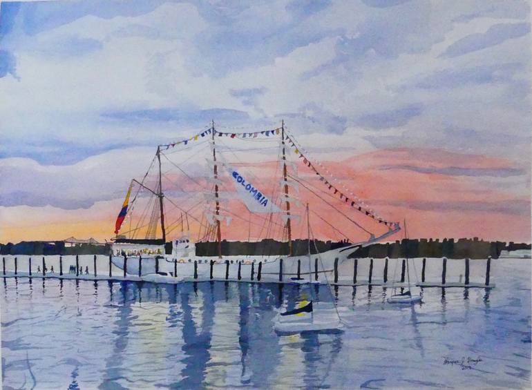 770x565 Saatchi Art Sunset Over The Colombia In Boston Painting By Harper - Boston Painting