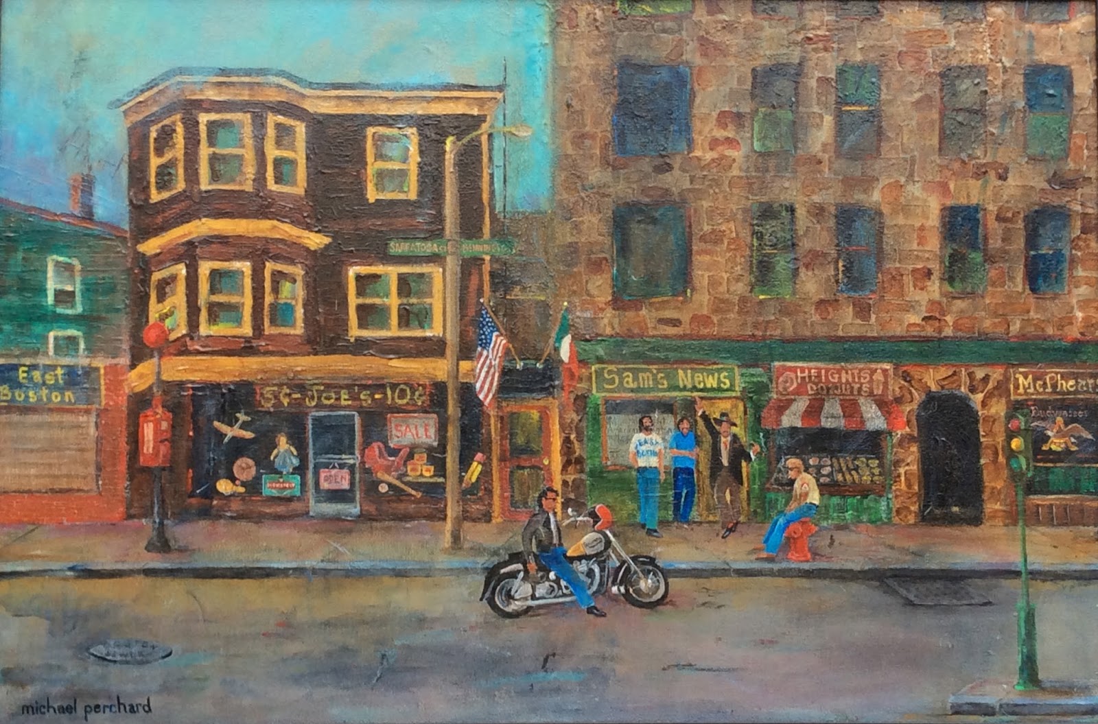 1600x1055 Art By Michael Perchard Hanging Out East Boston Street Corner - Boston Painting
