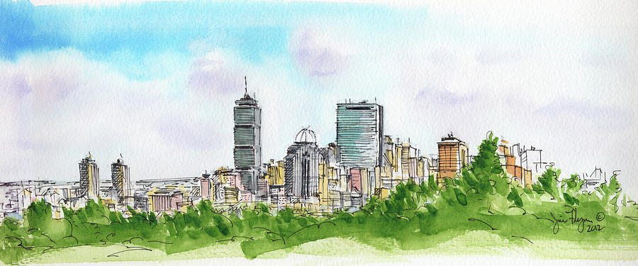 900x375 Boston Cityline Painting By James Flynn - Boston Painting