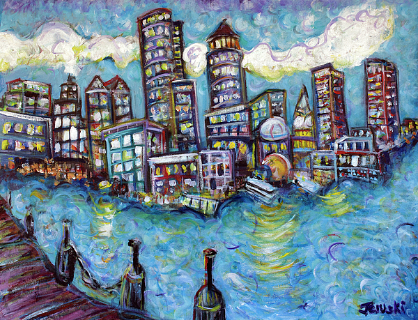 600x459 Boston Harbor Greeting Card For Sale By Jason Gluskin - Boston Painting