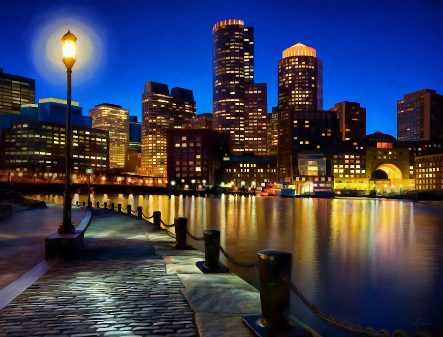 900x685 Boston Harbor Skyline Painting Of Boston Massachusetts Painting By - Boston Painting