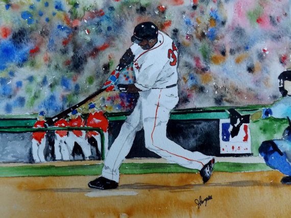 570x428 Original Watercolor Boston Red Sox Painting Big Papi David - Boston Red Sox Painting
