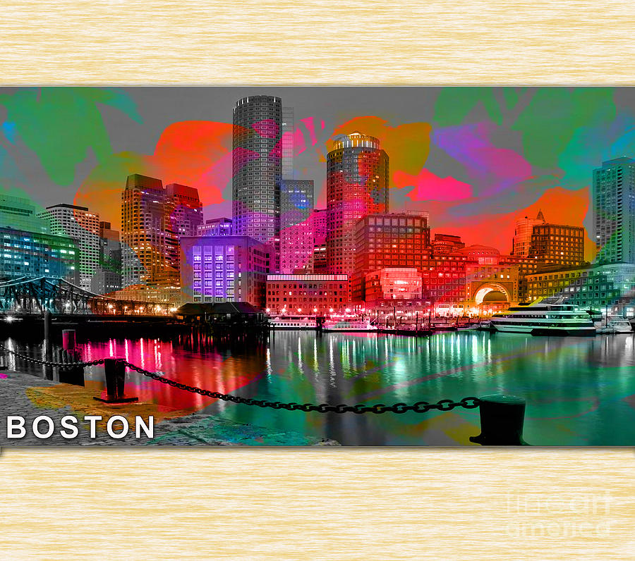 900x796 Boston Skyline Painting Mixed Media By Marvin Blaine - Boston Skyline Painting