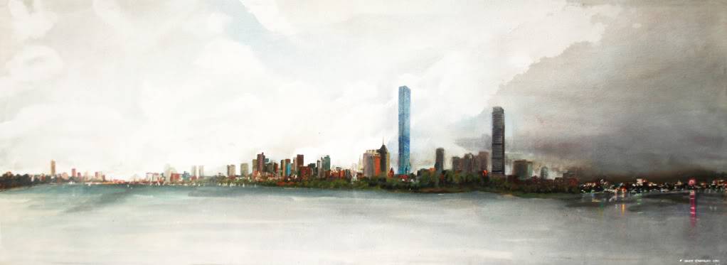 1022x373 Boston Skyline White Current Recent - Boston Skyline Painting