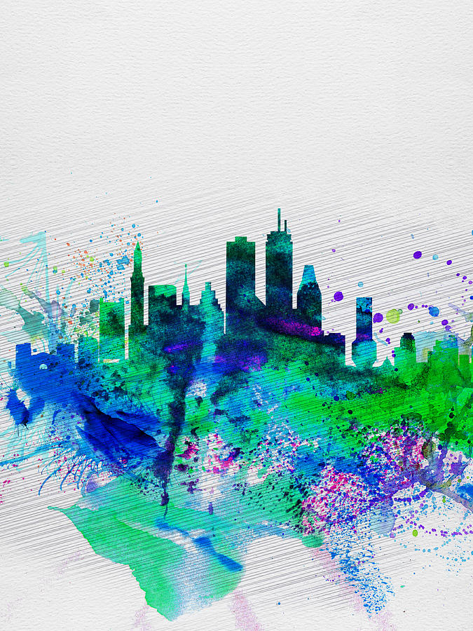 675x900 Boston Watercolor Skyline Painting By Naxart Studio - Boston Skyline Painting