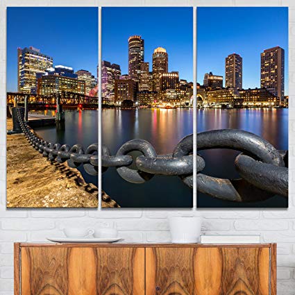 425x425 Design Art 3 Piece Boston Skyline - Boston Skyline Painting