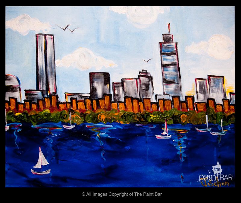 800x673 Daytime Boston Skyline Painting - Boston Skyline Painting
