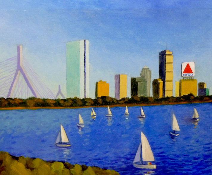 712x589 Mike Cotter Stylized Boston Skyline. - Boston Skyline Painting