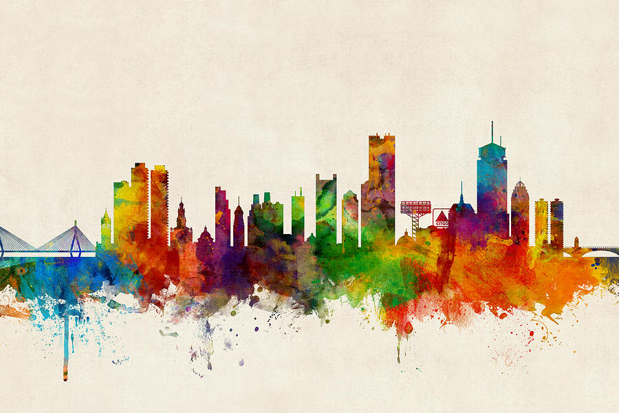 900x600 Boston Massachusetts Skyline Digital Art By Michael Tompsett - Boston Skyline Painting