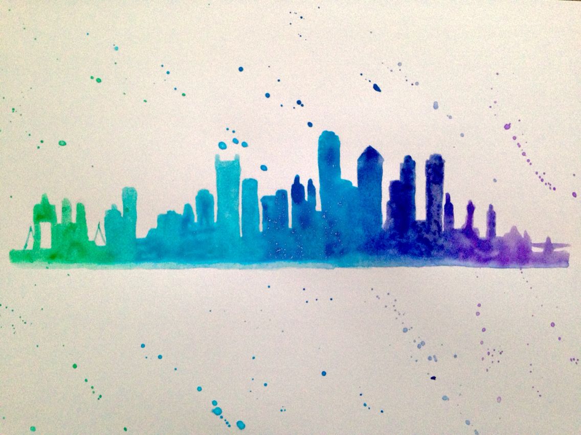 1136x852 Boston Watercolor Skyline Silhouette Art Gallery - Boston Skyline Silhouette Painting
