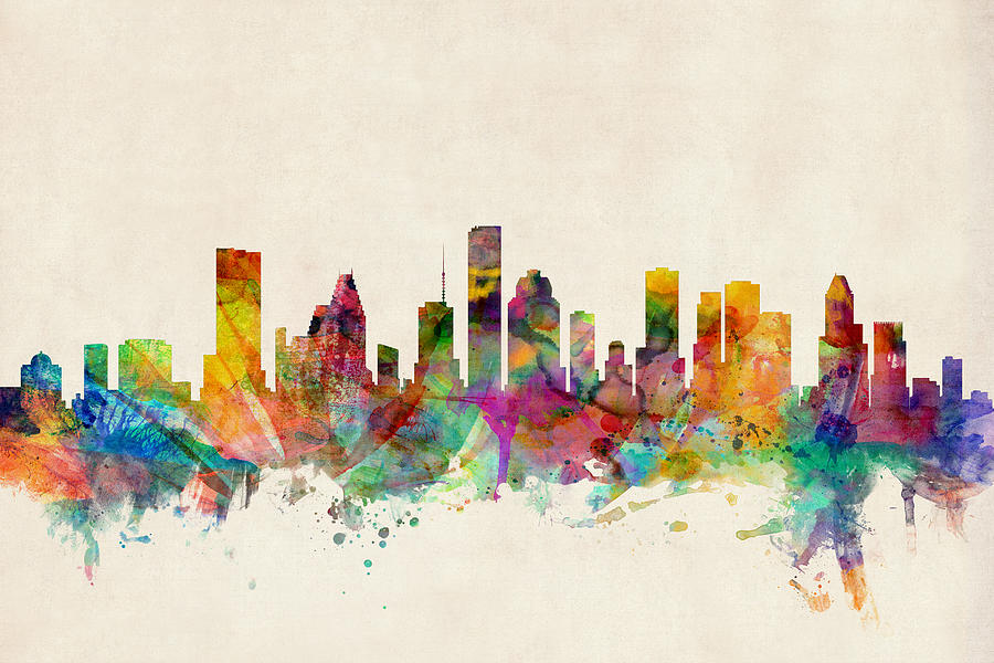 900x600 Houston Texas Skyline Digital Art By Michael Tompsett - Boston Skyline Silhouette Painting