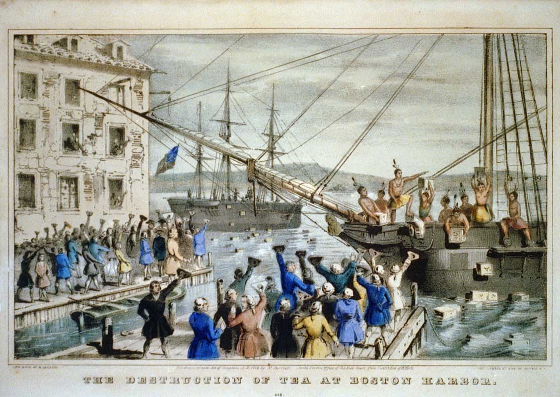 1128x800 Fileboston Tea Party Currier Colored.jpg - Boston Tea Party Famous Painting