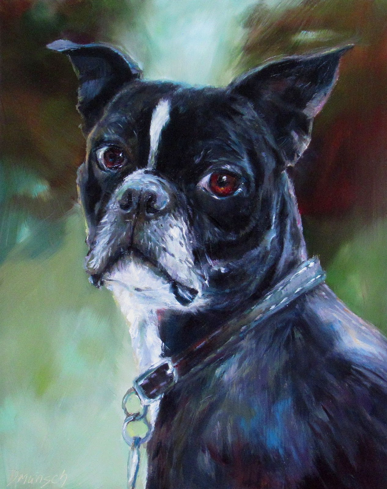 1267x1600 Donna Munsch Fine Art Original Oil Painting Boston Terrier - Boston Terrier Oil Painting