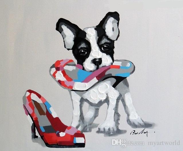 639x526 Online Cheap Framed Boston Terrier Puppy Dog And Shoe,genuine - Boston Terrier Oil Painting