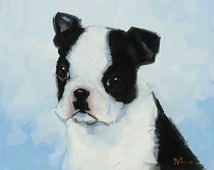 300x239 Original Oil Painting - Boston Terrier Oil Painting