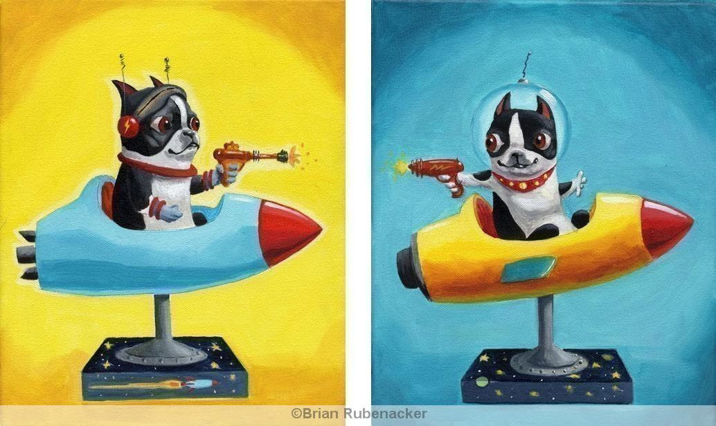 1034x616 Space Rangers Set Boston Terrier Print From Oil Painting - Boston Terrier Oil Painting