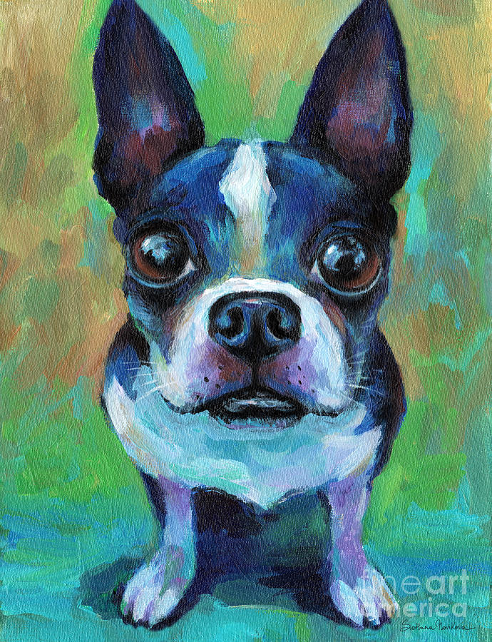690x900 Adorable Boston Terrier Dog Painting By Svetlana Novikova - Boston Terrier Painting