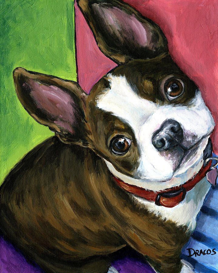 719x900 Boston Terrier Looking Up Painting Boston Terrier Art - Boston Terrier Painting