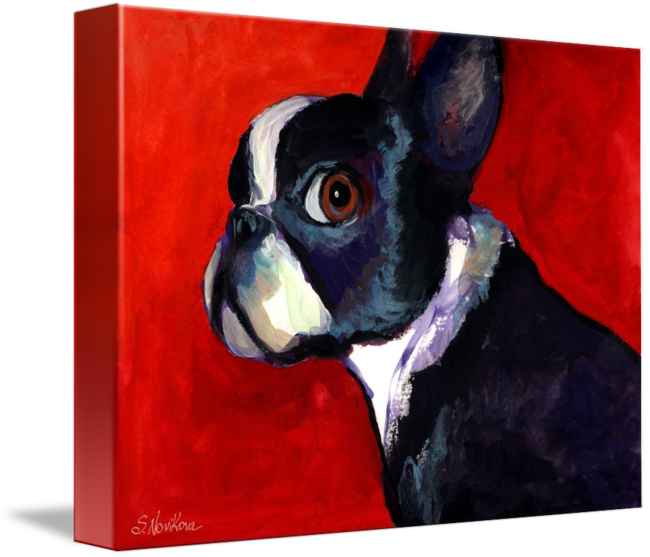 650x557 Colorful Boston Terrier Painting By Svetlana Novikova - Boston Terrier Painting