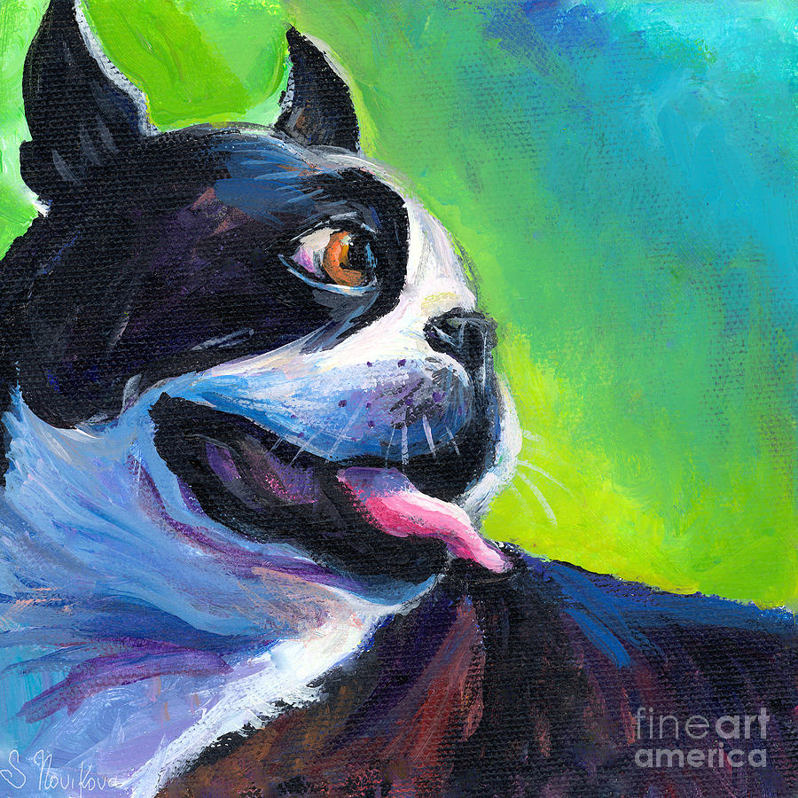 900x900 Playful Boston Terrier Painting By Svetlana Novikova - Boston Terrier Painting
