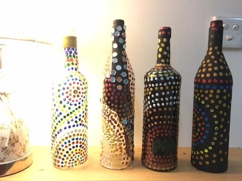 480x360 Diy Easy Bottle Decoration Using Cotton Swab And Acrylic Paint - Bottle Painting