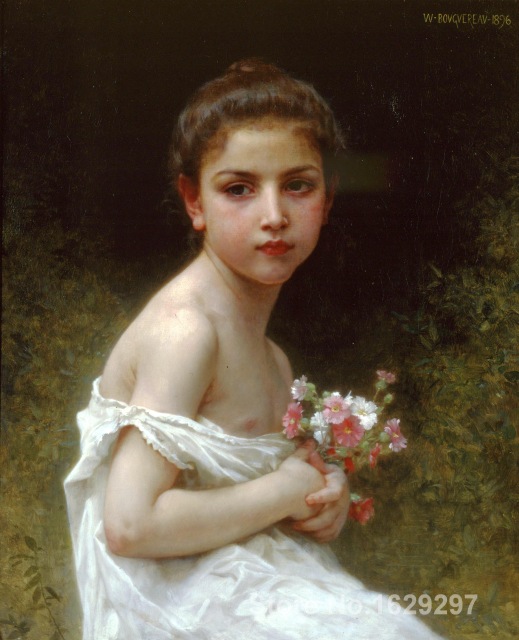 519x640 Girl Bouquet William Adolphe Bouguereau Painting For Bedroom - Bouguereau Painting