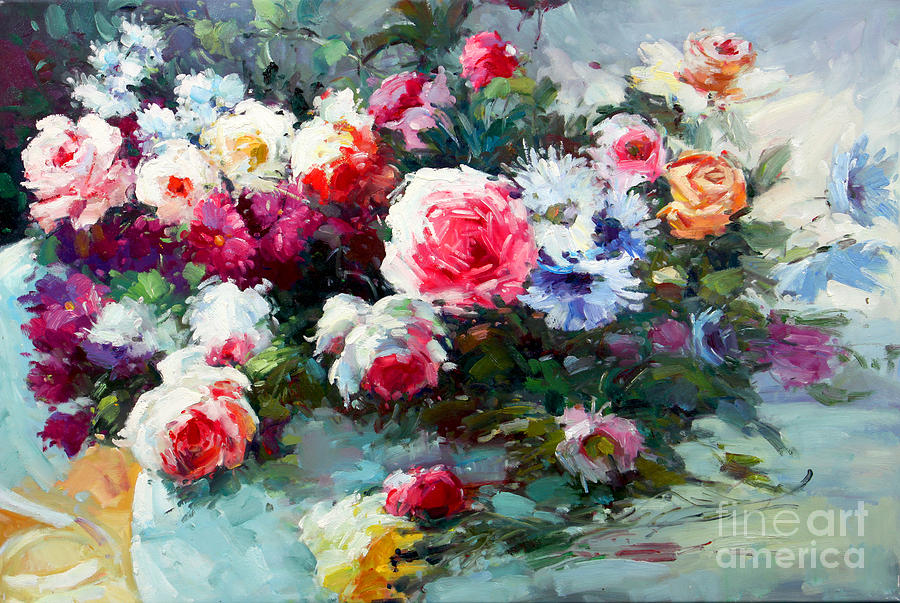 900x603 Flowers Bouquet Painting By Emma Lambert - Bouquet Painting