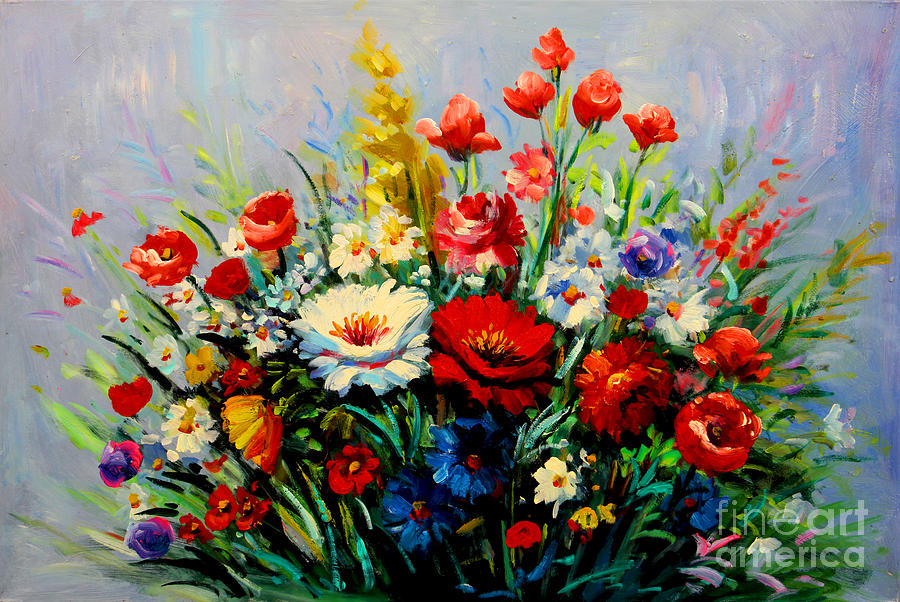 900x602 Flowers Poppies Bouquet Painting By Emma Lambert - Bouquet Painting