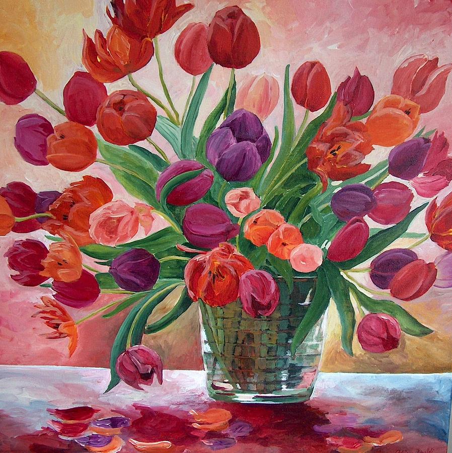 898x900 Tulip Bouquet Painting By Adriana Rinaldi - Bouquet Painting