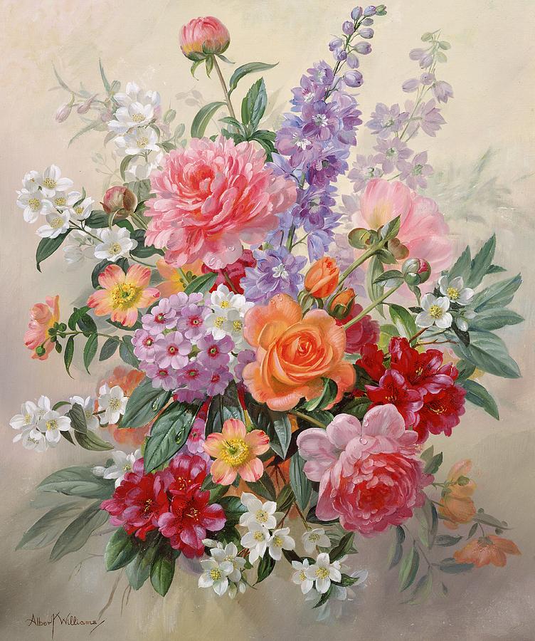 752x900 A High Summer Bouquet Painting By Albert Williams - Bouquet Painting