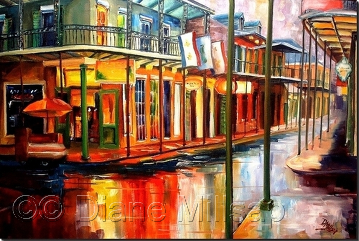 1200x808 Cityscape Oil Paintings Downpour On Bourbon St. - Bourbon Painting