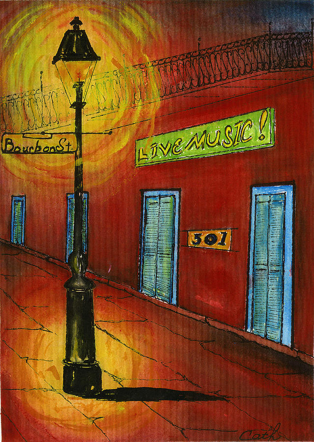 639x900 Live Music On Bourbon Street Painting By Catherine Wilson - Bourbon Painting