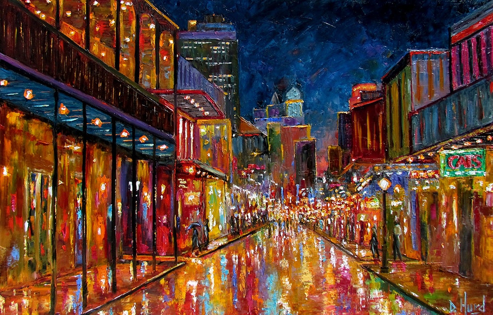 1000x640 New Orleans Bourbon Street Cityscape Abstract Art Painting By - Bourbon Painting