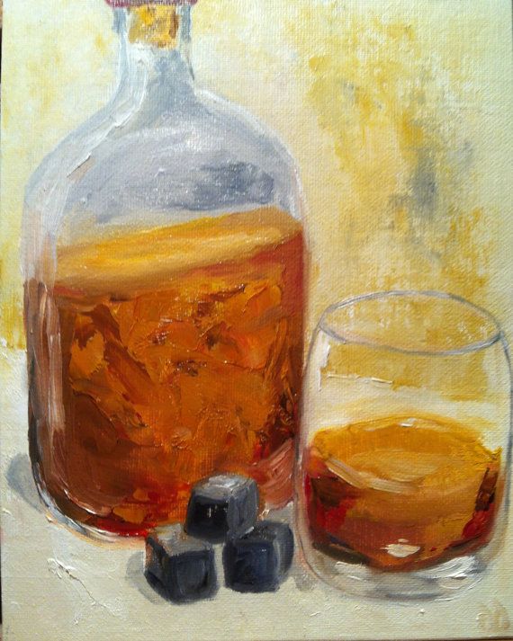 570x713 Bourbon Oil Painting On Canvas Board On The Rocks By - Bourbon Painting