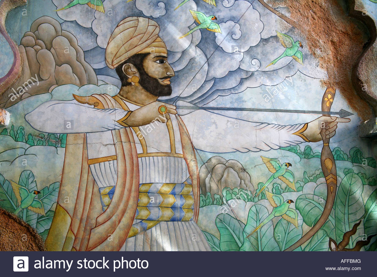 1300x956 Hindu Paintings On A Wall Man With A Bow And Arrow Stock Photo - Bow And Arrow Painting