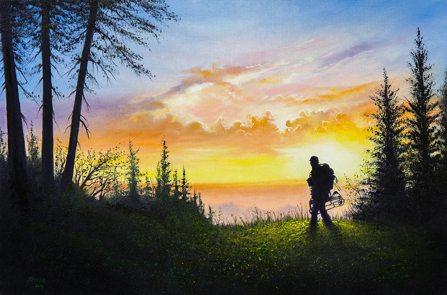 900x595 The Bowhunter Painting By Chris Steele - Bow Hunting Painting