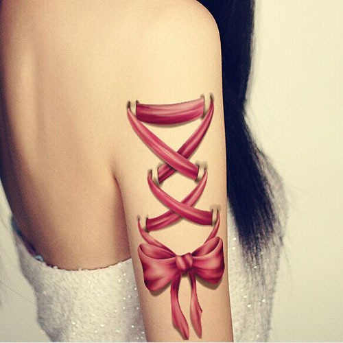 500x500 Waterproof Tattoo Sticke Ribbon Bow Body Art Painting Girl Bride - Bow Painting