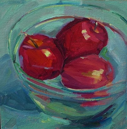 407x413 Mary Douglas's Painting Blog Apples In A Glass Bowl - Bowl Of Apples Painting