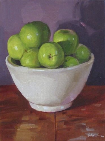371x495 Bowl Of Granny Smith Apples Still Life Oil Painting Food Fruit - Bowl Of Apples Painting