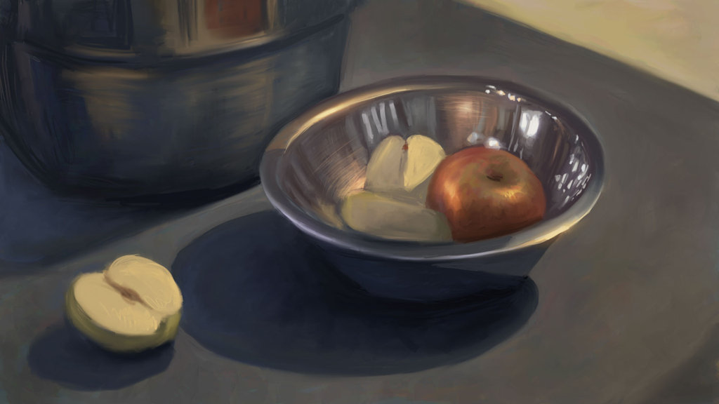 1024x576 Friday Painting Apples In The Metal Bowl By Jermilex - Bowl Of Apples Painting