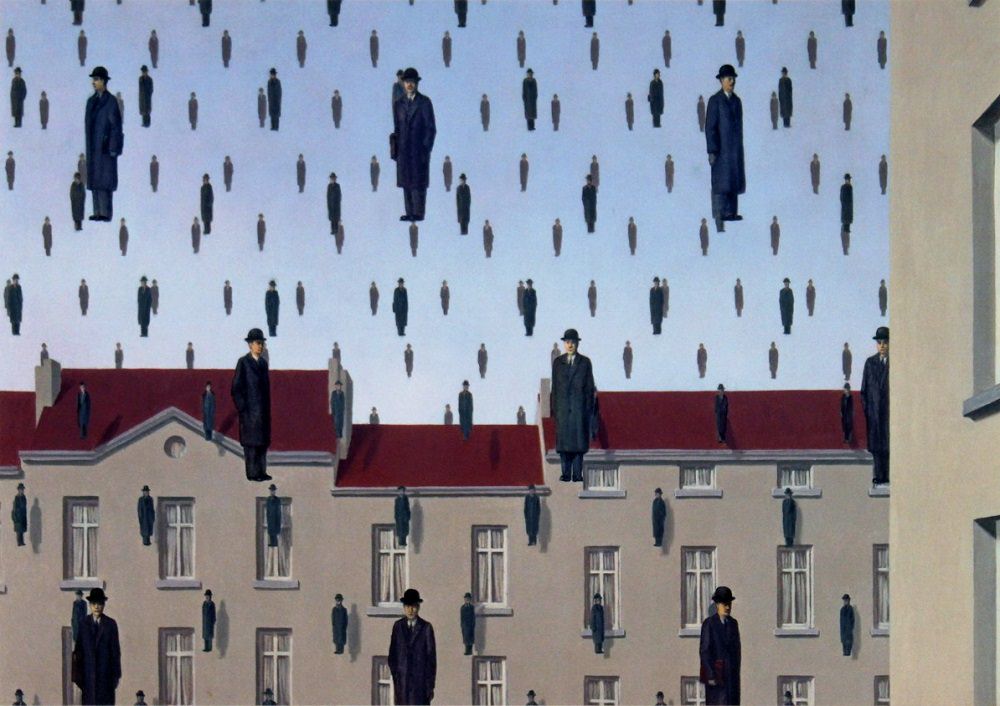 1000x706 Golconda, 1953 By Rene Magritte - Bowler Hat Painting